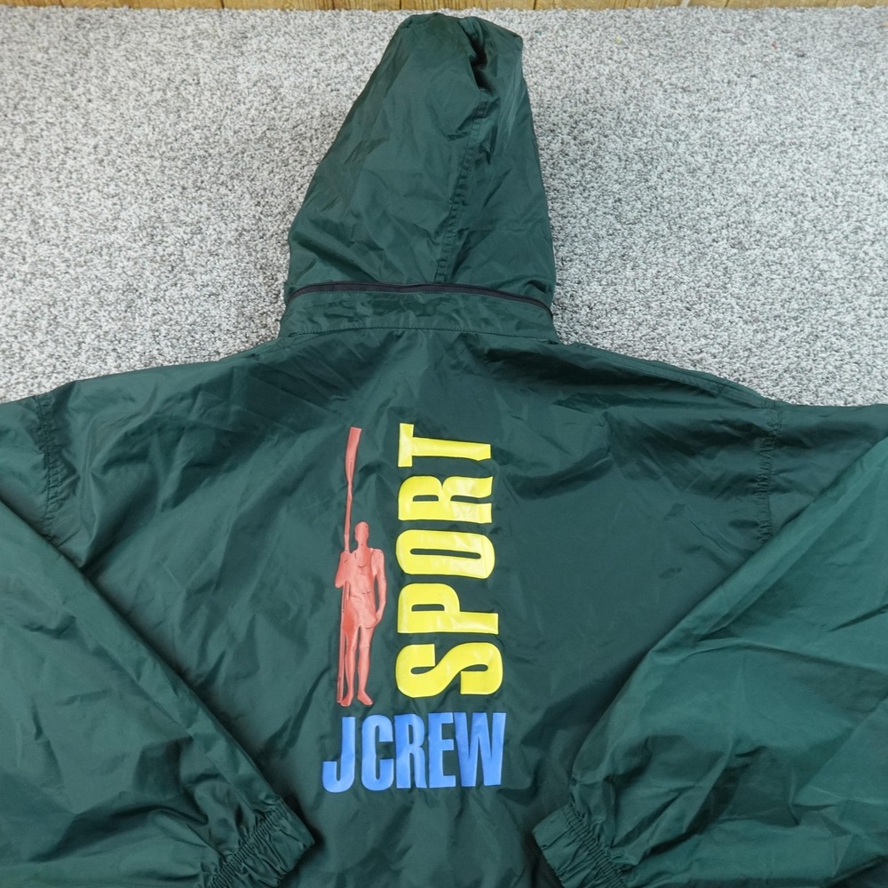 VTG J Crew Jacket Mens XL Green Oarsman Logo Full Zip Windbreaker Coat 90s Y2K